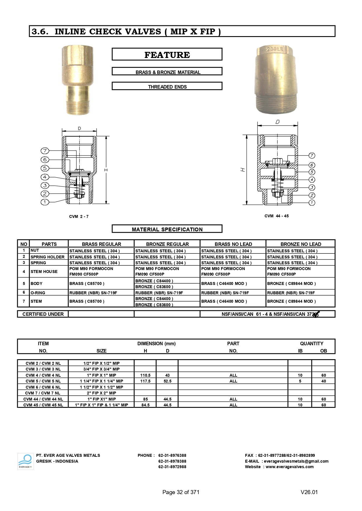 INLINE CHECK VALVES (MIP X FIP) - CVM 2 - 45